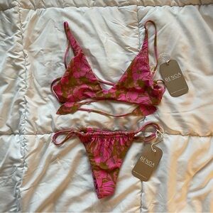 Benoa Swim Pink & Olive Floral Bikini Set